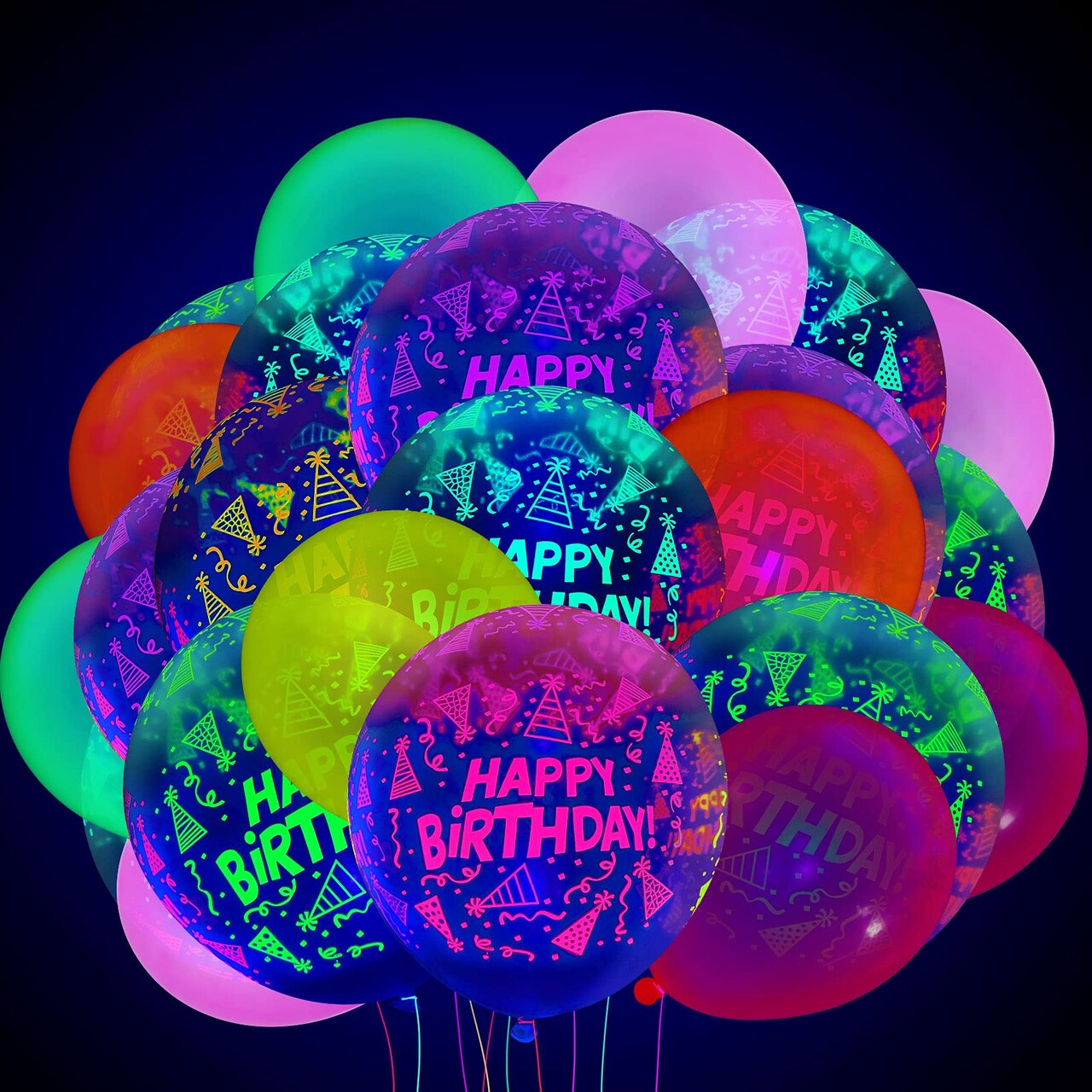 60 Pieces Neon Glow Balloons UV Party Supplies Happy Birthday Glow in The Dark Latex Fluorescent Balloons for Neon Party Supplies, 12 Inch